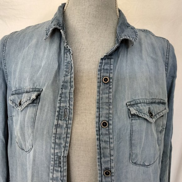 Life in Progress Women Blue Long Sleeve Top Front Pockets Button-Down Shirt xS - Picture 2 of 4